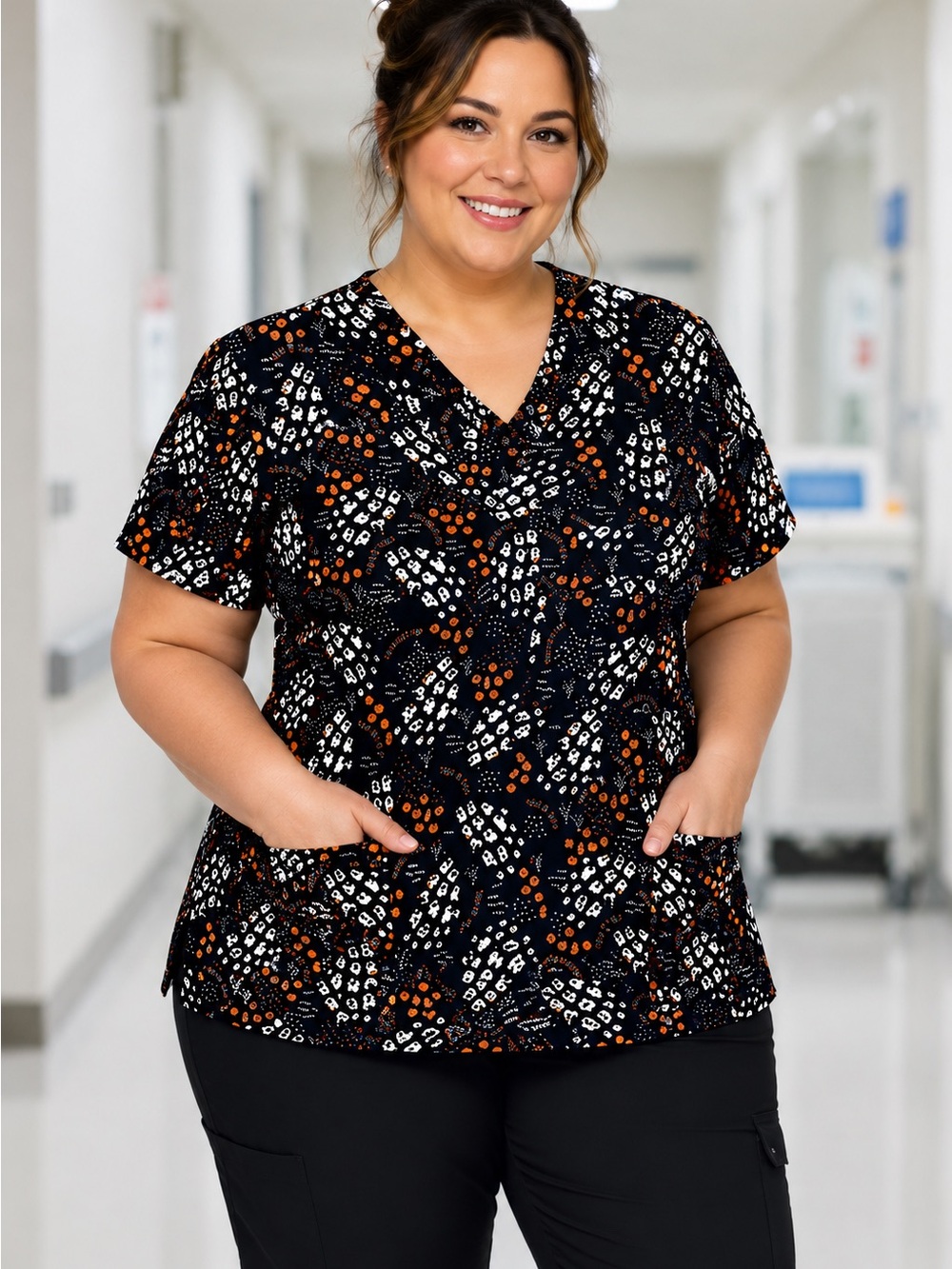 NWT Women’s 2X I Love Scrubs Boo Buds Halloween Scrub Top